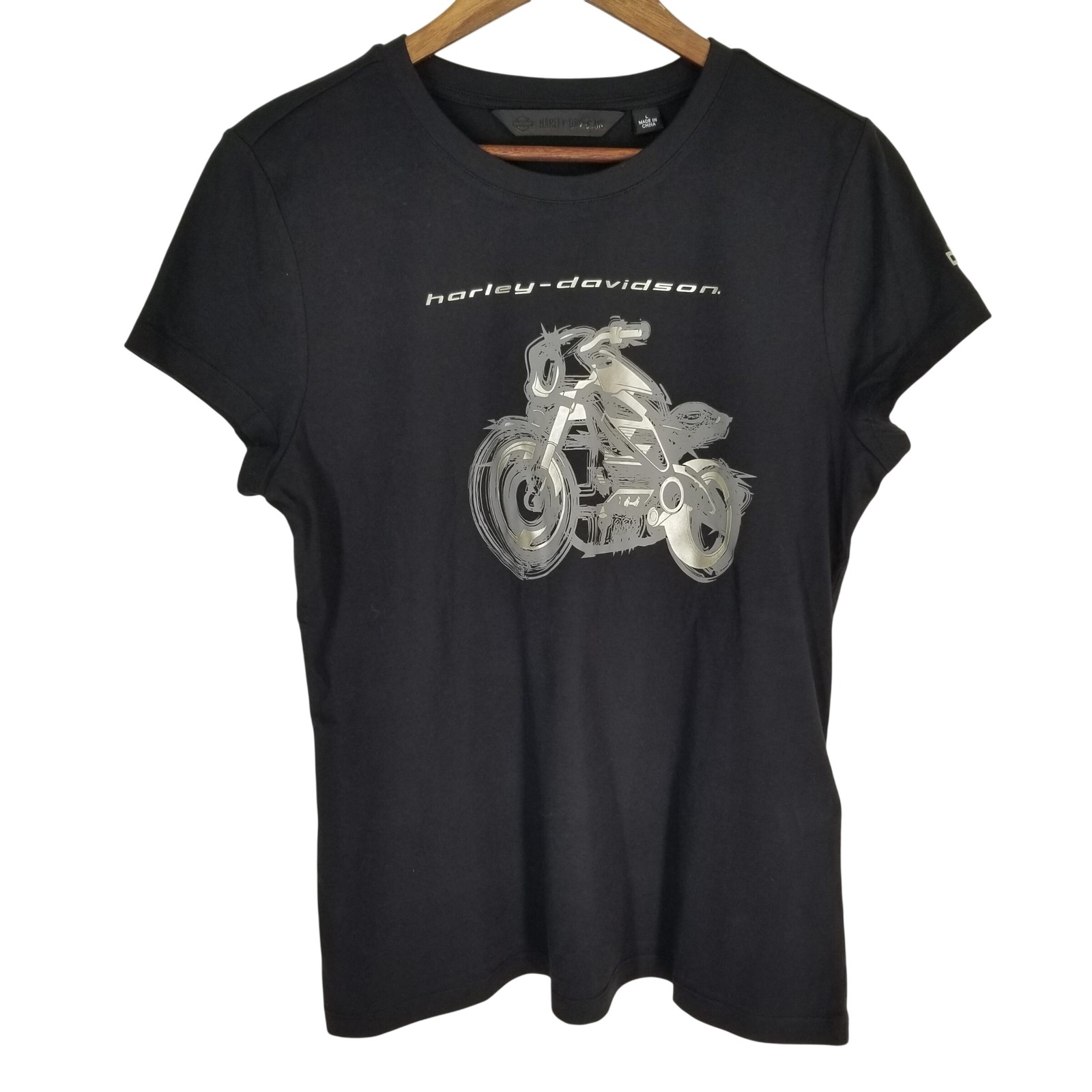 Harley-Davidson Livewire Black Graphic Tee Womens Large Silver Motorcycle Shirt
